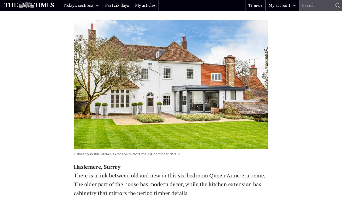 Sunday Times Surrey property feature for homes with glass extensions